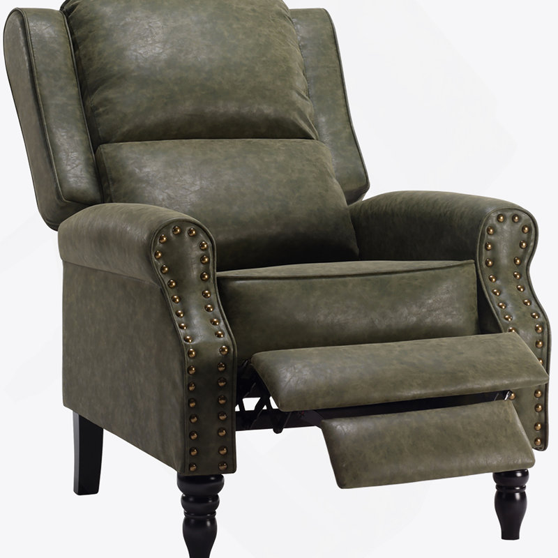 Faux Leather Pushback Recliner Chair For Living Room Bedroom RV, Dark Green Faux Leather