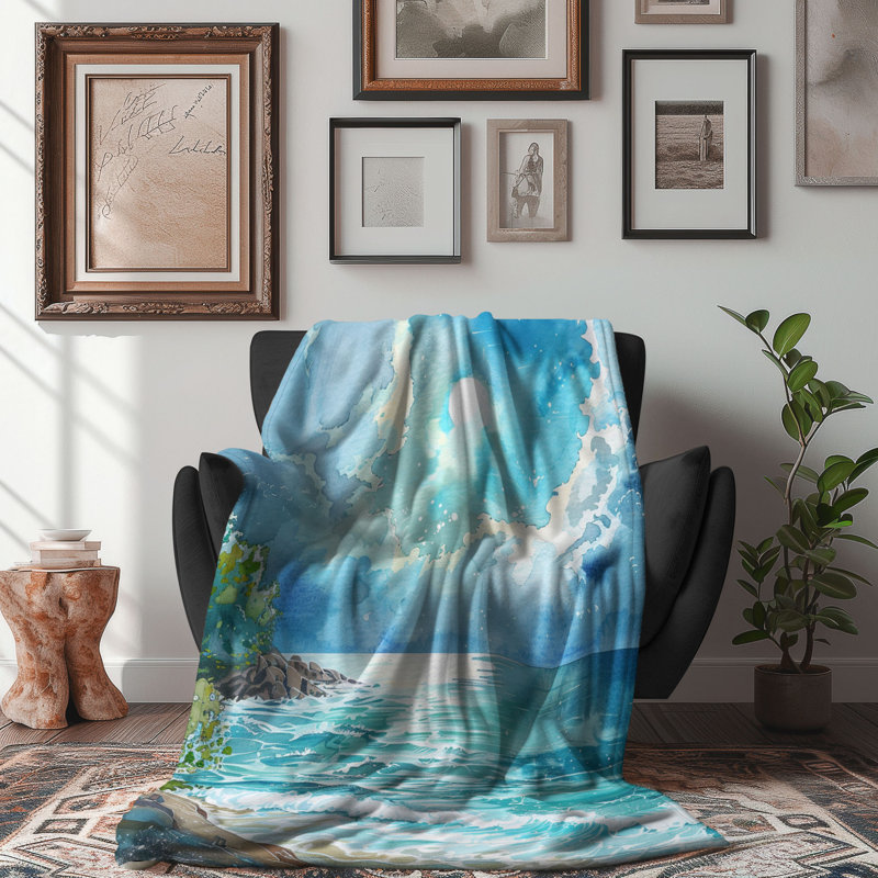 Motifs colorés de paysage marin - couverture en sherpa de qualité supérieure 1 pièce, Lit simple