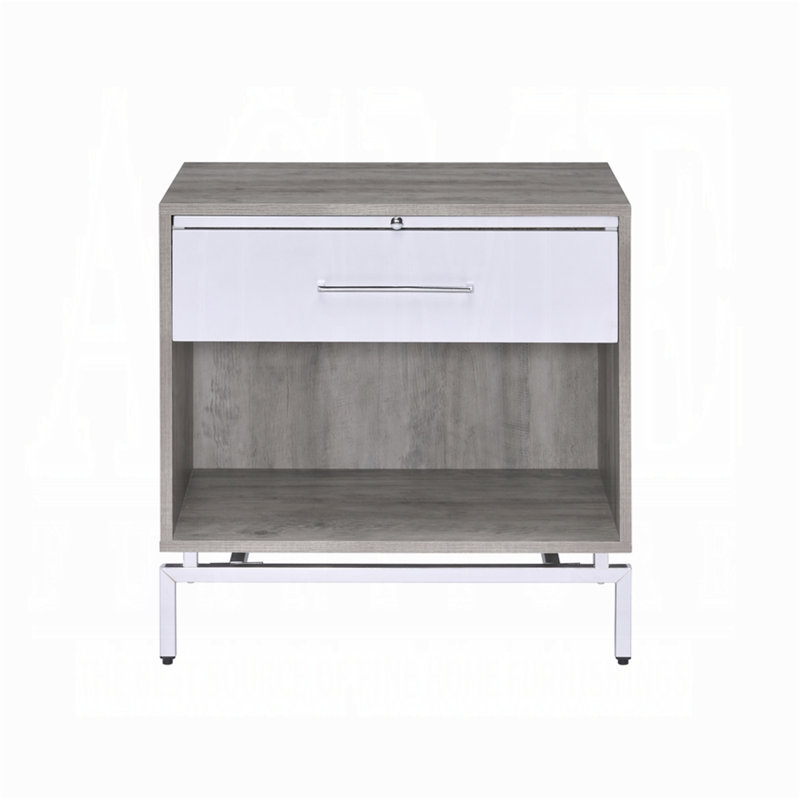 Nightstand With 1 Drawer And Open Shelf, Bed Side Table With Metal Base