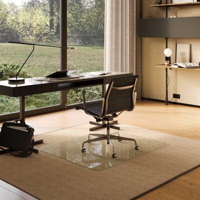 Tempered Glass Chair Mat for Hardwood Floor or Carpet - ShockShield Bumper System - Clear with Standard Edge