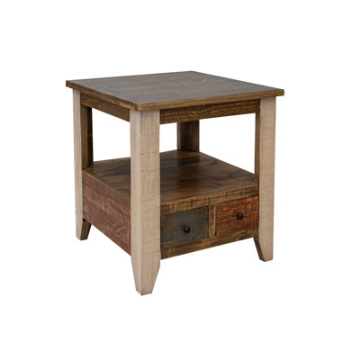 Table de bout antique à 2 tiroirs multicolores