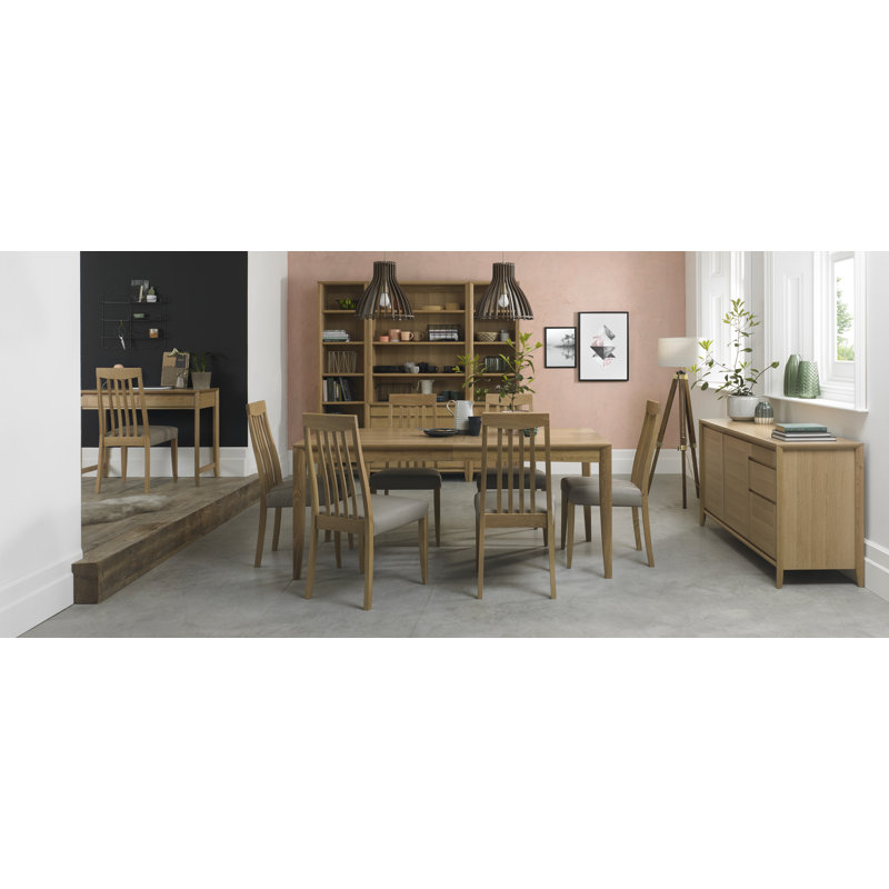 Izzie Upholstered Slat Back Side Chair, Oak, Beige