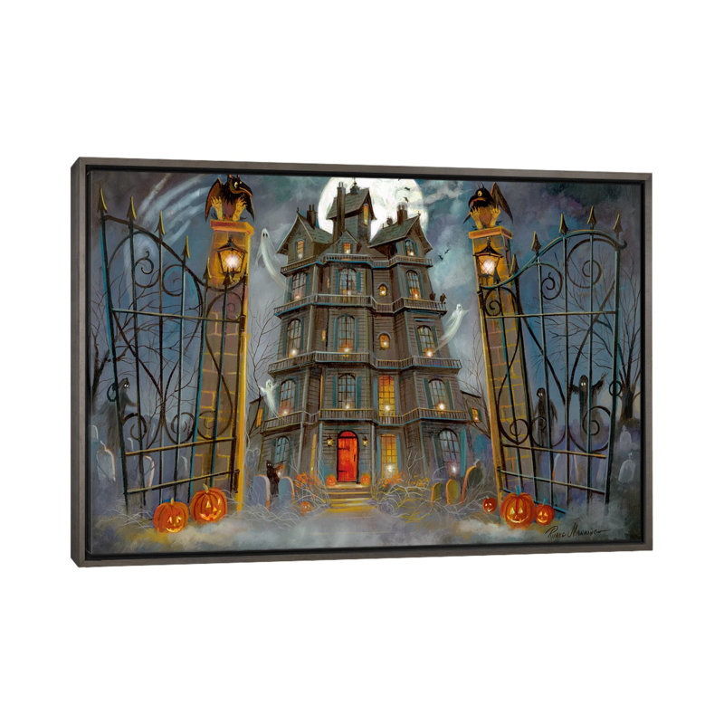 Haunted Mansion par Ruane Manning - reproduction d'art, H 26 po x l 40 po x 1,5 po, Toile avec cadre gris, Aucun mat