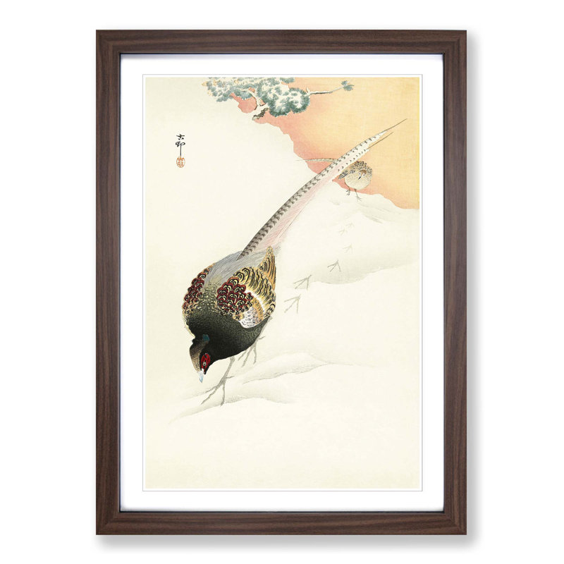 Pheasant Couple by Ohara Koson - Picture Frame Painting Print, Walnut Framed, 36cm H x 27cm W x 2cm D