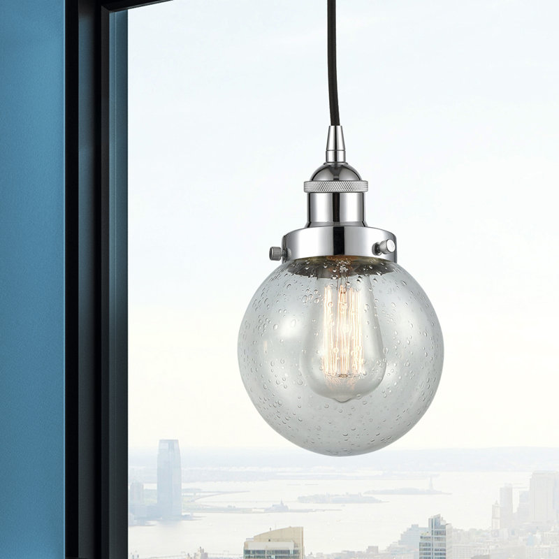 Luminaire suspendu sphère 1 lumière Frederick, H 9,5 po x l 6 po x P 6 po, Chrome poli