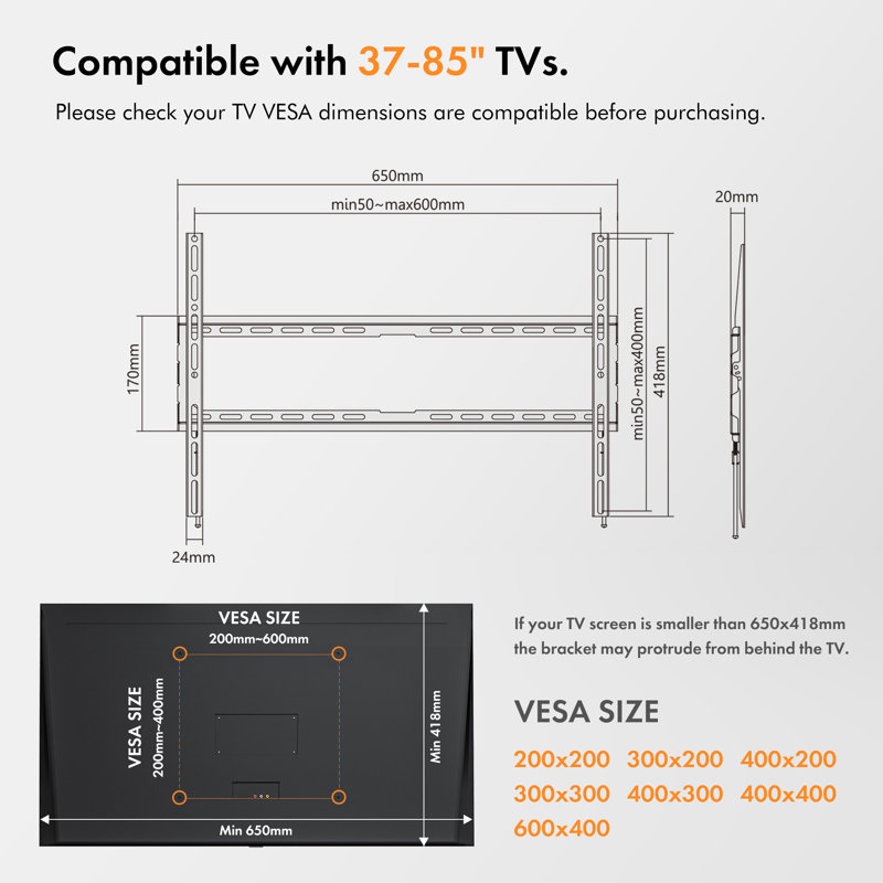 VonHaus Single Screen Wall Mount