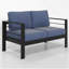 Causeuse de patio en aluminium toutes saisons de 50 po avec coussins bleus épais et structure noire-1244696757-1244696759