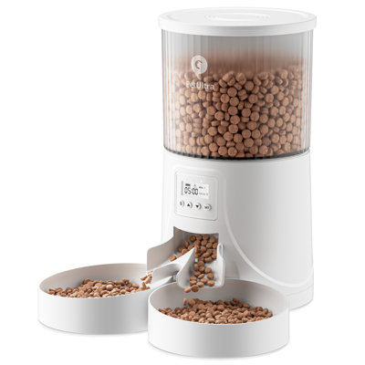 Distributeur automatique de croquettes pour 2 chats : Distributeur automatique à double doseur programmable de 4 L (16 tasses) et double alimentation pour chats et chiens d'intérieur | Contrôle des portions de 1 à 6 repas, blanc