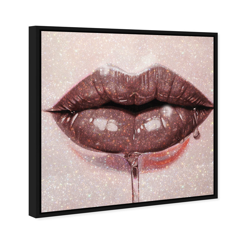 Lux Kiss Mauve Canvas Fashion Print by Oliver Gal, 13"H x 13"W, Black Frame