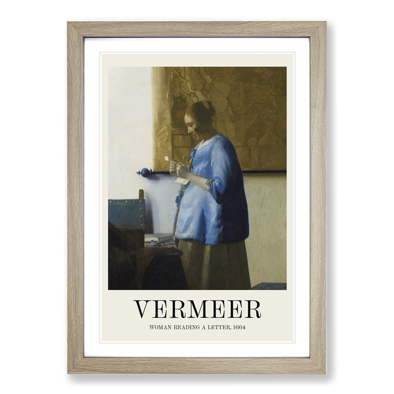Woman Reading a Letter Print by Johannes Vermeer - Picture Frame Painting, Oak, 36cm H x 27cm W x 2cm D