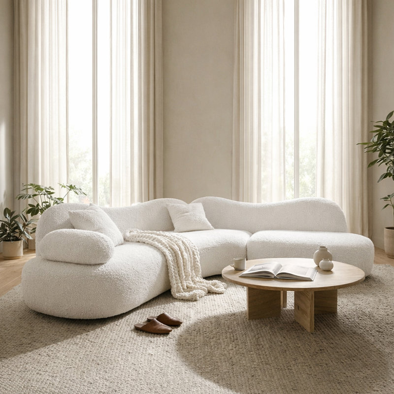 Canapé modulaire incurvé de 127,7 po de forme moderne en forme de croissant et de dossier papillon, blanc, Boucle blanc