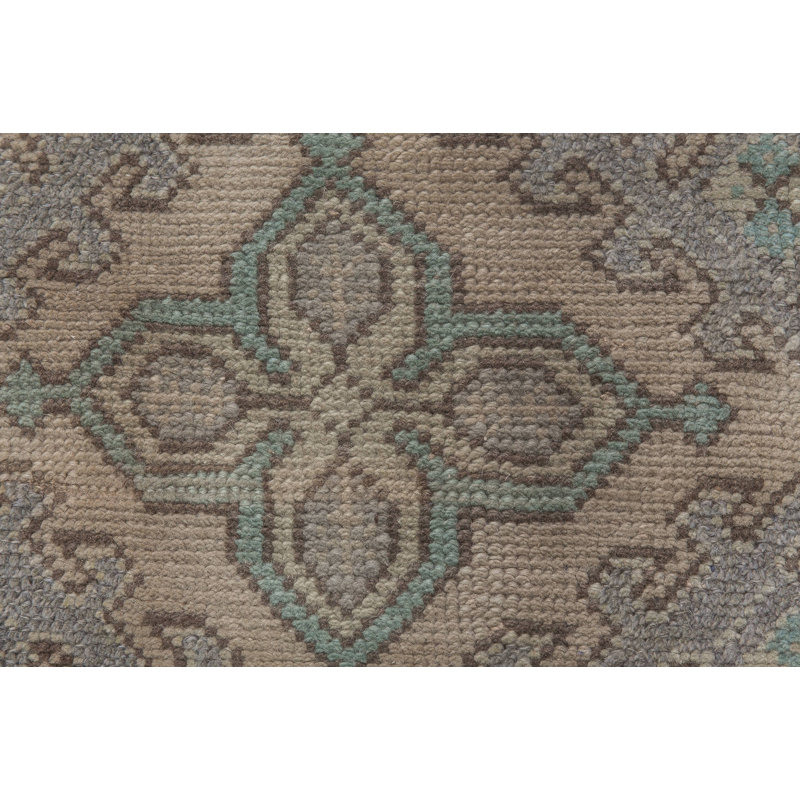 Tapis de couloir Oushak «Fragment» brun / vert 2 pi 4 po x 7 pi 8 po