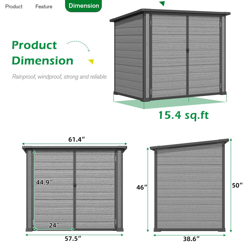 Resin Outdoor Trash Can Storage Shed With Reinforced Floor