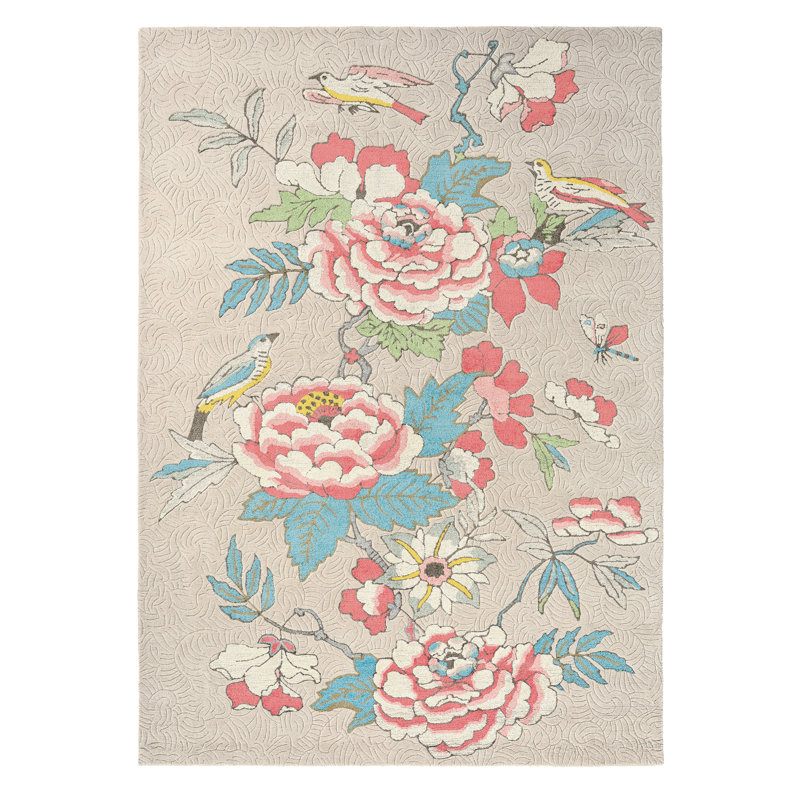 Hand Tufted Area Rug in Coral/Blue/Gray, Rectangle 6'7" x 9'2"