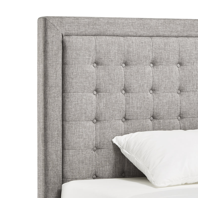 Lit tapissier standard capitonné Trevoux, Double, Lin gris étain