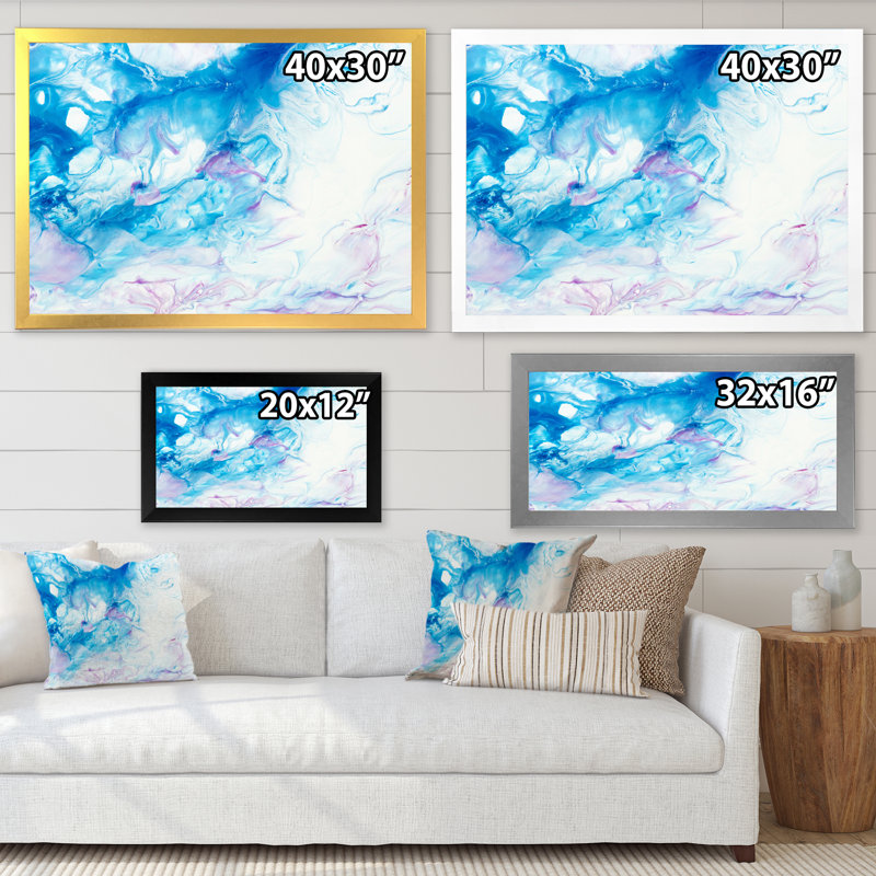 Encre rose et bleue, impression sur toile, H 16 po x l 32 po, Toile blanche avec cadre d'angle fermé