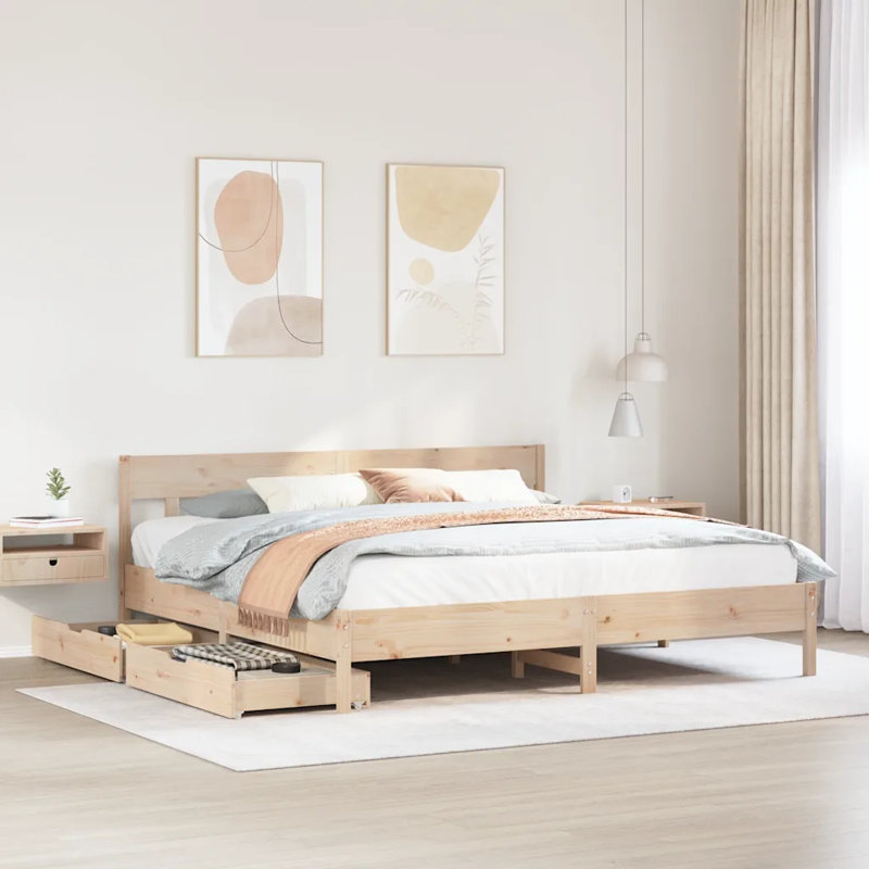 Vernia Solid Wood Bed, Wax brown, 165.5 x 205.5 cm