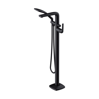 Ensemble de garniture de robinet de baignoire à poser sur pied à poignée simple transitionnelle avec douche carrée en chrome 1,75 GPM