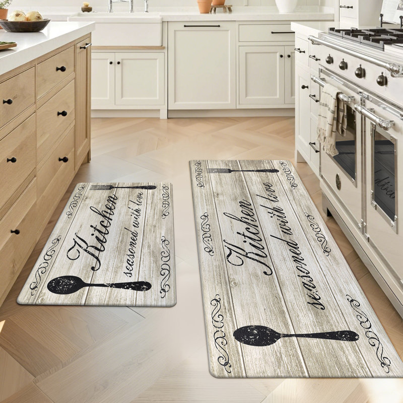 Anti-Fatigue Non-Skid Waterproof Kitchen Mat (Set of 2), Brown, Runner 1'8"x4'x0.5"+1'8"x2'8"x0.5"