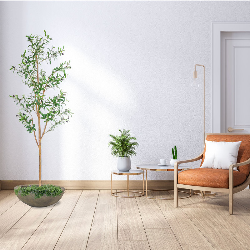 Olive artificielle 5 'H avec pot à fleurs Percival, H 84 po x l 26 po x P 26 po