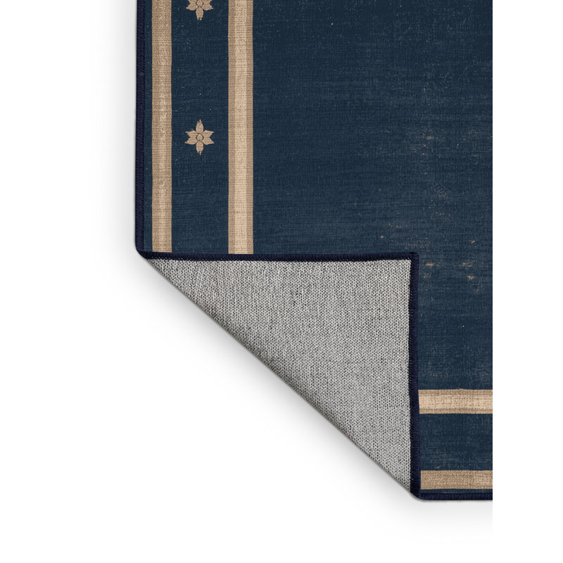 Tapis abstrait moderne et contemporain lavable à la machine en gris Champlost du 4 juillet - reliure marine, 2 pi x 3 pi