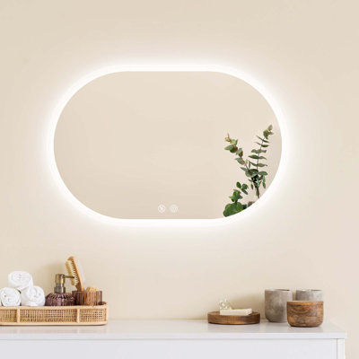 40" Frameless Backlit Led Oval Wall-Mounted Bathroom Vanity Mirror With Anti-Fog And Dimmable And Three Color Temperatures