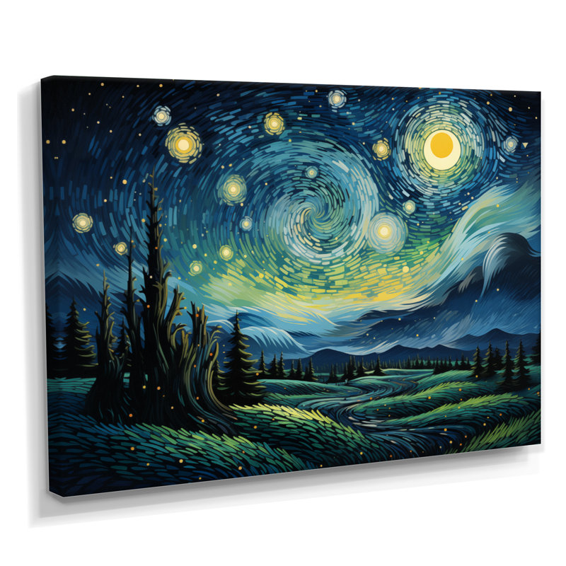 Reproduction d'art sur toile, "The Swaying Cypress Pointillism IV - Van Gogh", H 24 po x l 32 po, Toile tendue