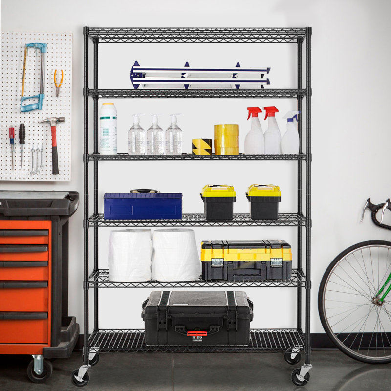 Étagère de rangement en métal avec roulettes 47,6 po Navan, Noir satiné