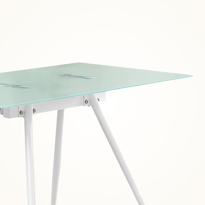 Bureau à domicile, plateau rectangulaire en verre trempé de 47 po, métal blanc