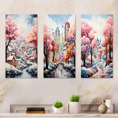 «Pink City Art Deco Charm I», ensemble de 3 reproductions d'art en métal City Art Deco