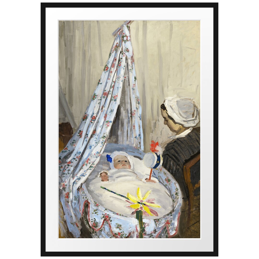 Gerahmtes Poster Die Wiege - Camille mit Jean dem Sohn von Claude Monet