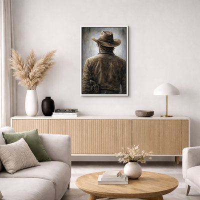 Western Cowboy Gunfighter Back View Artwork, Living Room Pictures, Framed Canvas Giclee Print Wall Art