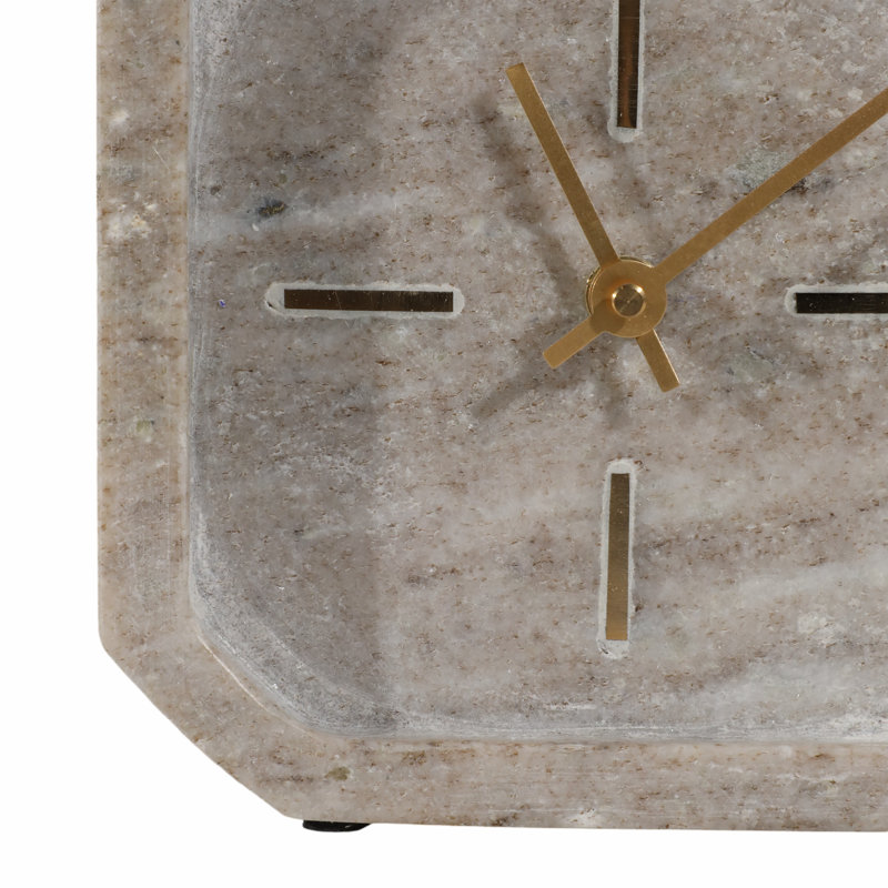 Horloge de table en marbre octogonale Aparicio pour décoration intérieure - Horloge de cheminée moderne pour tablette, bureau ou vestibule - brun