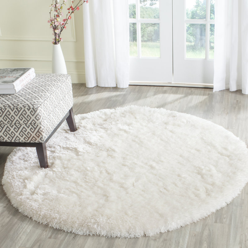 Tapis ivoire bouclé / crocheté à la main Orlinda, Rond 8 pi
