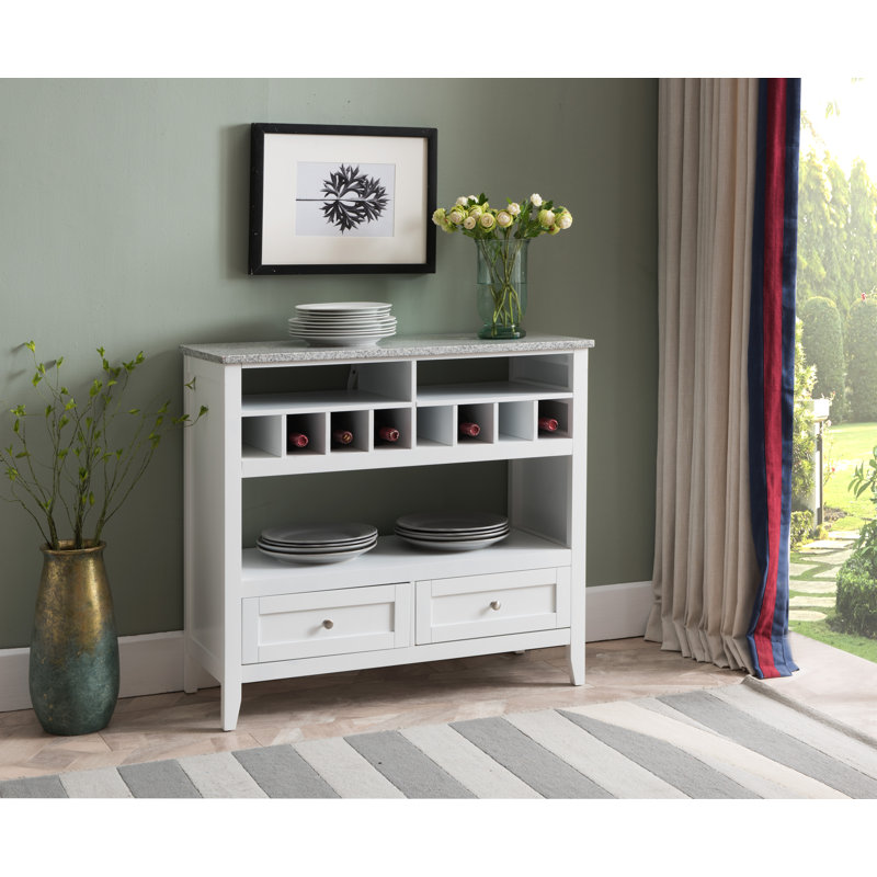 Buffet Sideboard Cabinet with Wine Rack & Open Shelves, Marble-Finish Top Display Console Table with Drawers for Kitchen, Dining Room or Coffee Bar