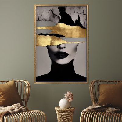 Art mural en verre trempé femme dorée: toile imprimée abstraite, toiles or encadrées 1P