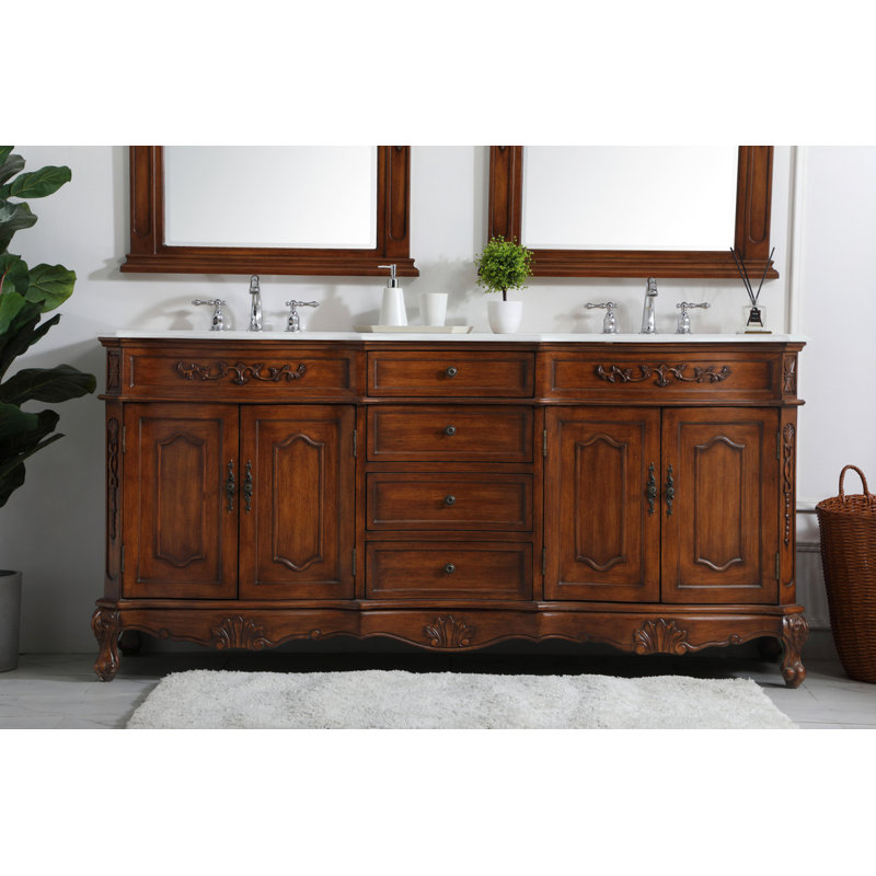 Lunette 72'' Double Bathroom Vanity with Top, Teak, Ivory White