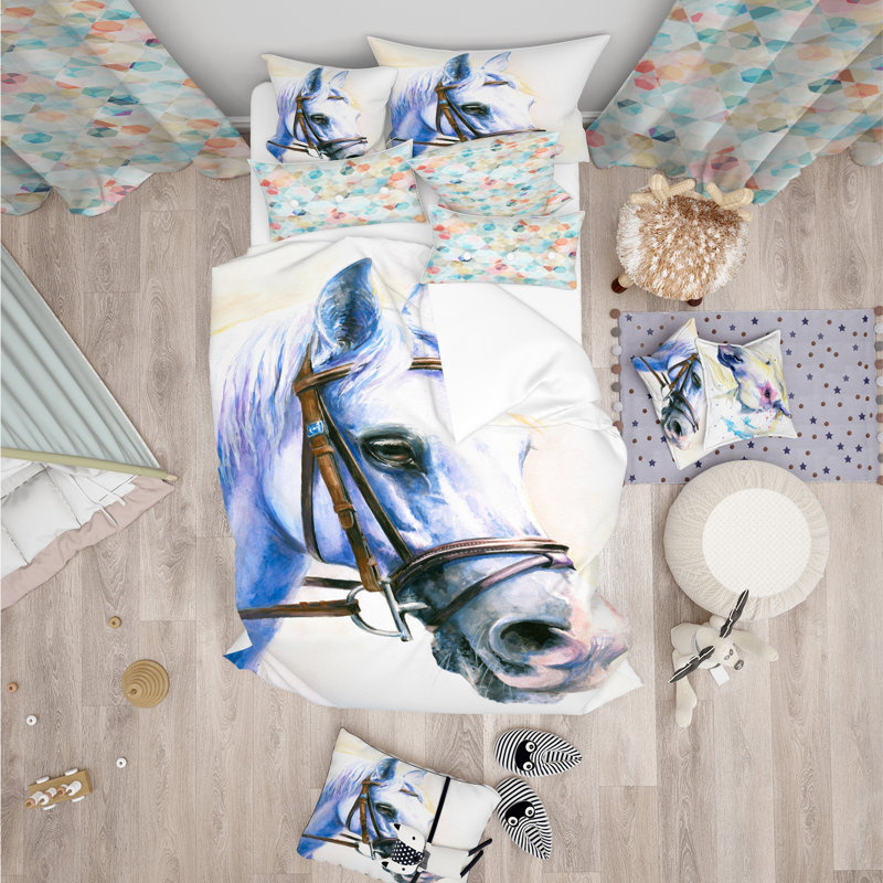 Ensemble de housse de couette cheval avec bride Designart, Housse de couette grand + 2 taies décoratives