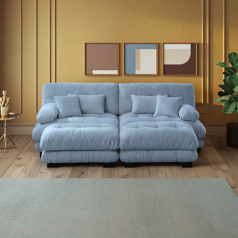 Upholstered 94.4 " Chenille Sofa, Bleu