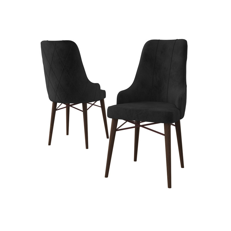 Modern Chair Set (2 Pieces), Black & Brown, 18.1 x 37.4 x 16.5 inches | 100% Metal Frame, Wooden Legs, 22 DNS Foam Back & 28 DNS Foam Seat | Stylish & Comfortable for Living Room, Dining Room & Office