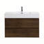 Meuble-lavabo mural 36 po en noyer avec lavabo, grand meuble-lavabo flottant mural pour salle de bain moderne, lavabo blanc une pièce sans drain ni robinet, pré-assemblé