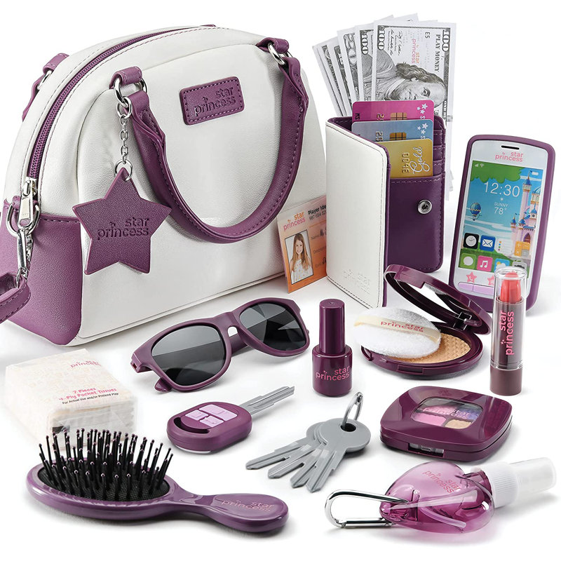 Star Princess Play Purse with Makeup and Accessories for Little Girls Gifts, Purple