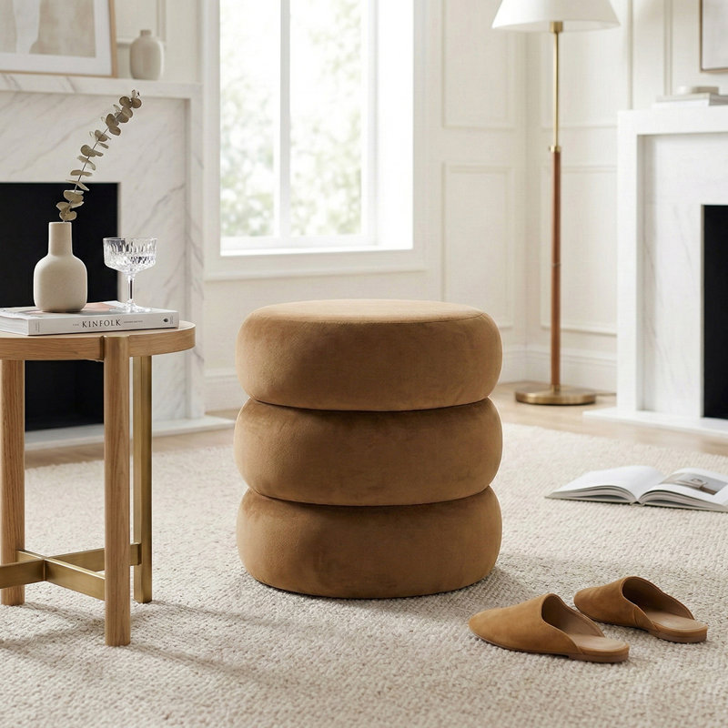 Repose-pieds moderne en velours avec rangement, Chameau