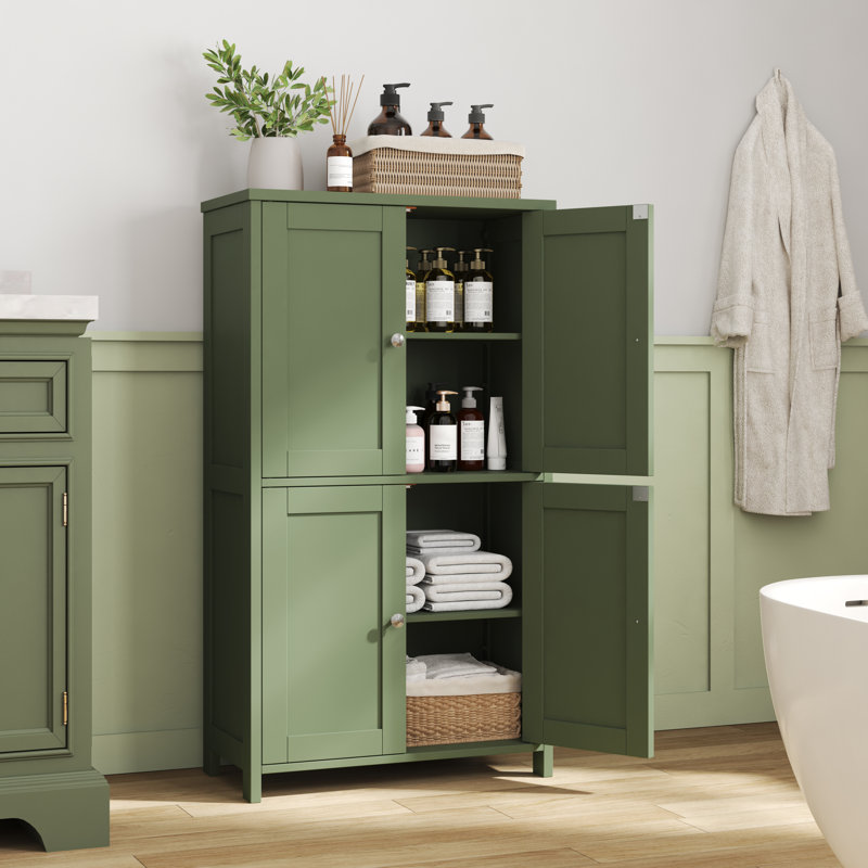 4-Door Storage Cabinet With Adjustable Shelves – Versatile Organizer For Living Room, Kitchen, Bathroom & Entryway, Green