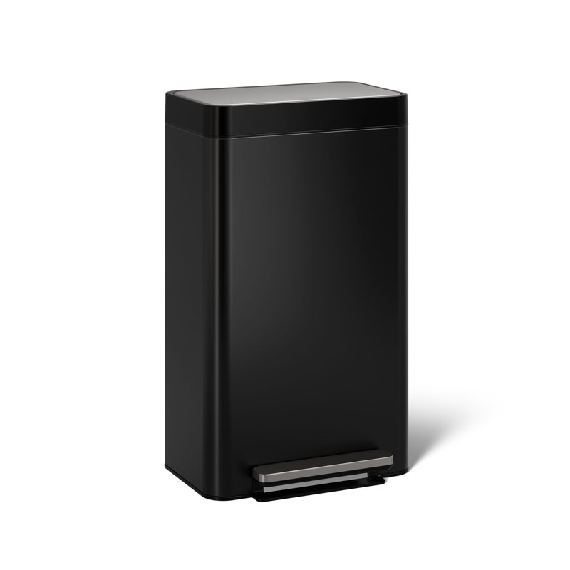 Reset 8 Gallon Kitchen Trash Can, Stainless Steel Hand Free Step Trash Can with Quiet-Close Lid, Black Stainless Steel