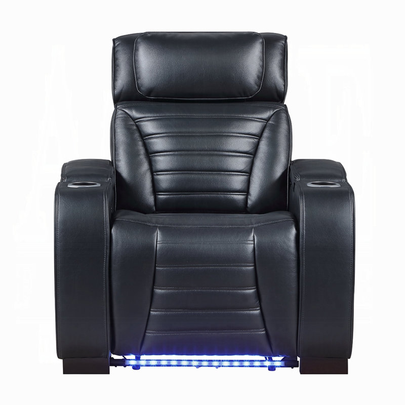 Fauteuil inclinable électrique oscillant Pera avec DEL, console USB, similicuir noir