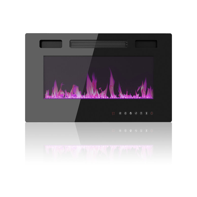 30" Wall-Mounted Electric Fireplace With 12-Color Flames, Crystal Embers & 5-Speed Flame Control