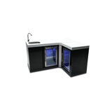 Mont Alpi Ma-bevbss90fc Bar Series 90 Degree Corner Black Stainless Steel Double Outdoor Rated Refrigerator Wine Cooler Beverage Center Granite Countertops With Blue Led Lighting + Faucet & Sink