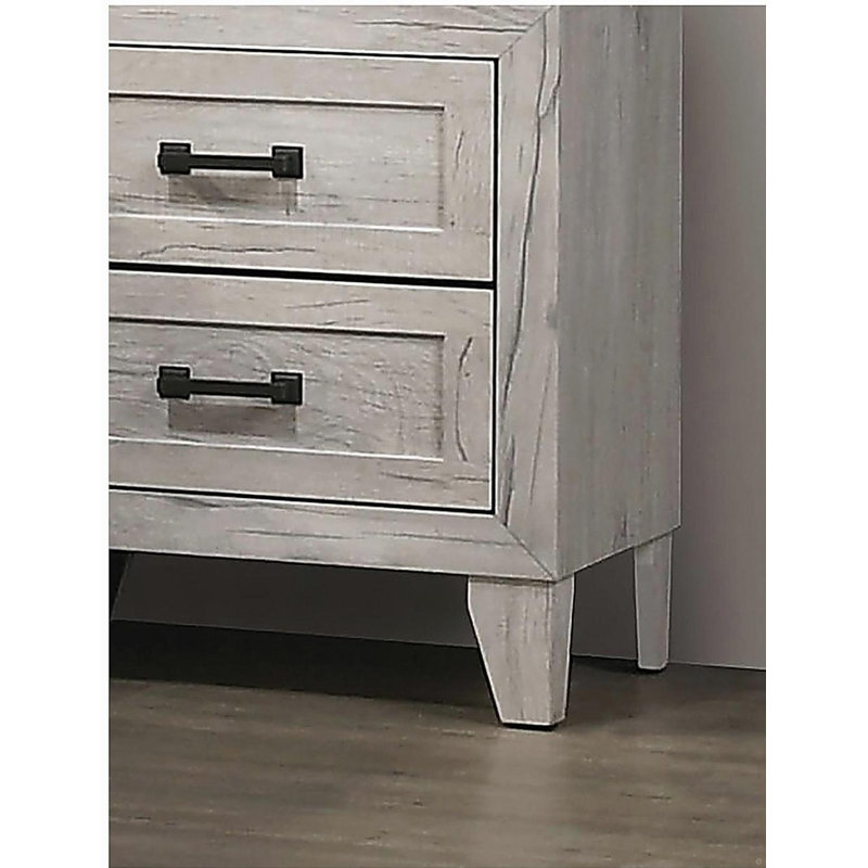 Bedside Table White Wash Finish Striking Elegant 1pc Nightstand Contemporary Style Black Bar Pull 2-Drawers