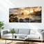 Ensemble de 3 tableaux sur toile tendue représentant un phare au coucher du soleil et les vagues de l'océan-1219273633
